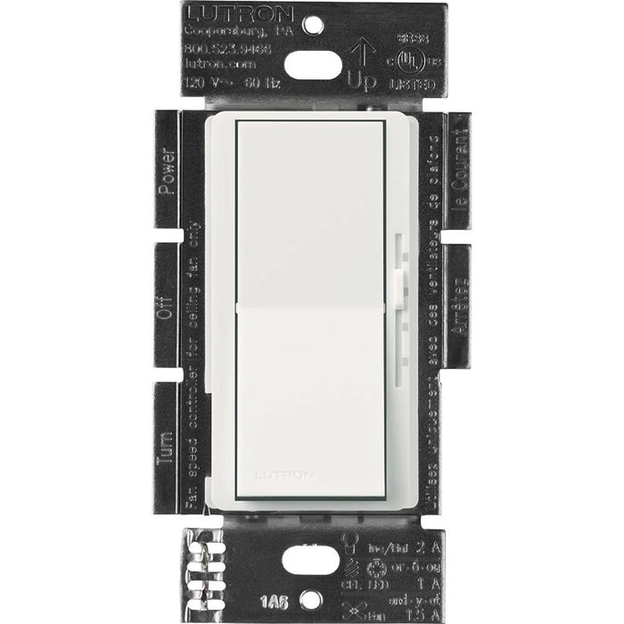 Lutron Diva 3-Speed Fan Control and Light Switch, 1.5A Fan, 1A LED, Single Pole/3-Way, No Neutral Required, 120V, DVSCFSQ-F-SW, Snow White