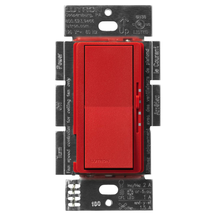 Lutron Diva 3-Speed Fan Control and Light Switch, Single-Pole/3-Way, 1.5A Fan/1A LED, Signal Red