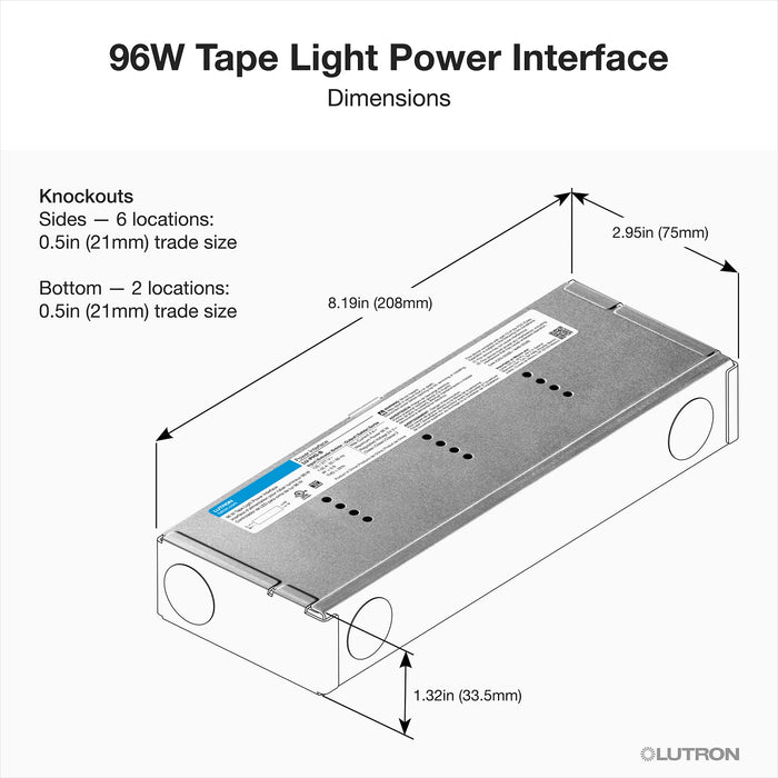 Lutron Lumaris 96 W power interface installation detail, SKU LU-PH3-B