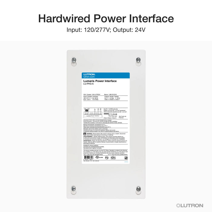 Lutron Lumaris hardwired power interface wiring overview, SKU LU-PH3-A