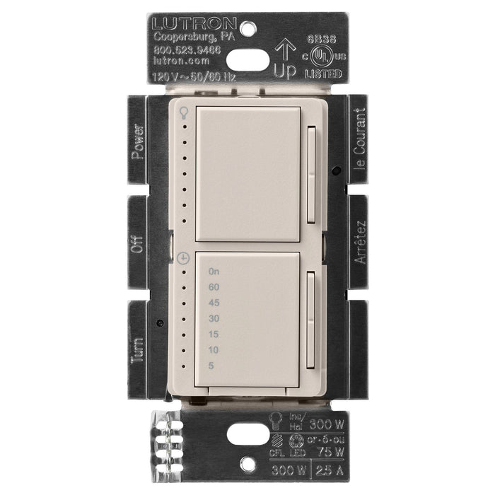 Lutron Maestro LED+ Dual Dimmer and Timer Switch, 75W LED Dimmer, 2.5A Timer, Single- Pole, MACL-L3T251-TP, Taupe