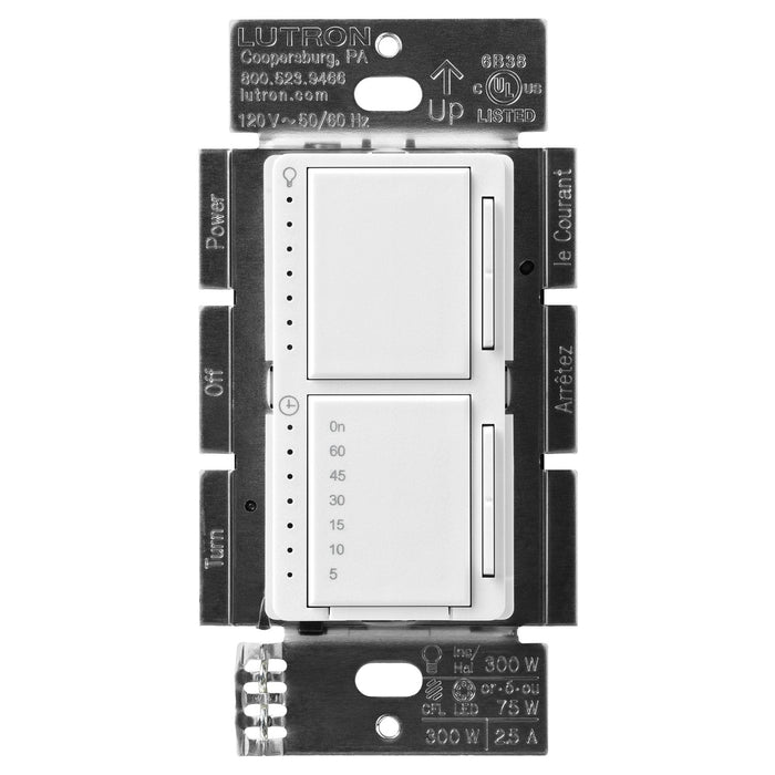Lutron Maestro LED+ Dual Dimmer and Timer Switch, 75W LED Dimmer, 2.5A Timer, Single- Pole, MACL-L3T251-SW, Snow White