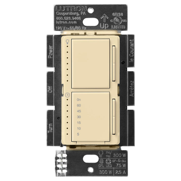Lutron Maestro LED+ Dual Dimmer and Timer Switch, 75W LED Dimmer, 2.5A Timer, Single- Pole, MACL-L3T251-IV, Ivory