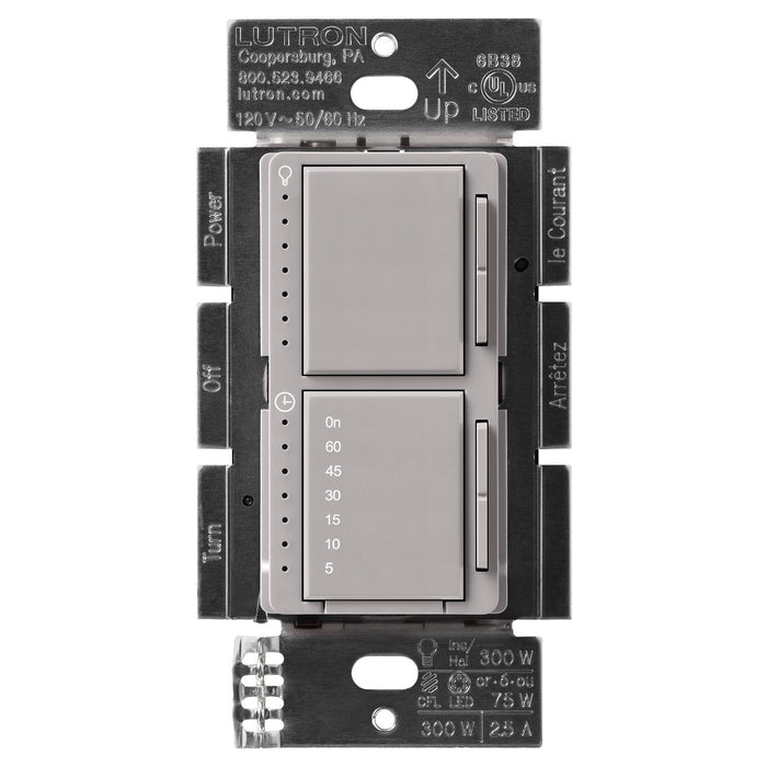 Lutron Maestro LED+ Dual Dimmer and Timer Switch, 75W LED Dimmer, 2.5A Timer, Single- Pole, MACL-L3T251-GR, Gray