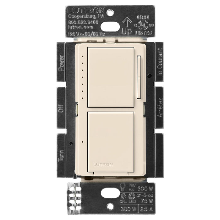 Lutron Maestro LED+ Dual Dimmer and Switch for 75-Watt LED Bulbs/2.5A Fans, Single Pole, MACL-L3S25-LA, Light Almond