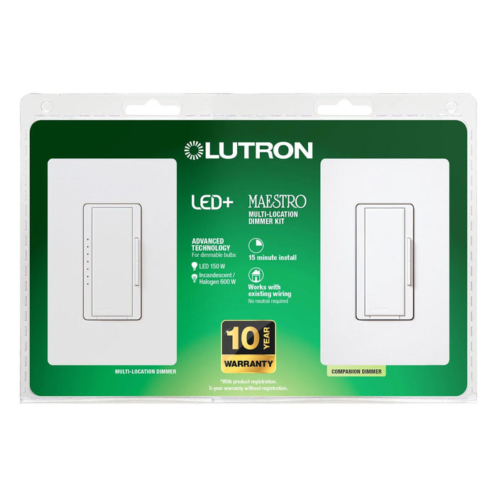Lutron Maestro LED+ Dimmer Kit - Includes Companion Dimmer | MACL-153MRHW-XXC