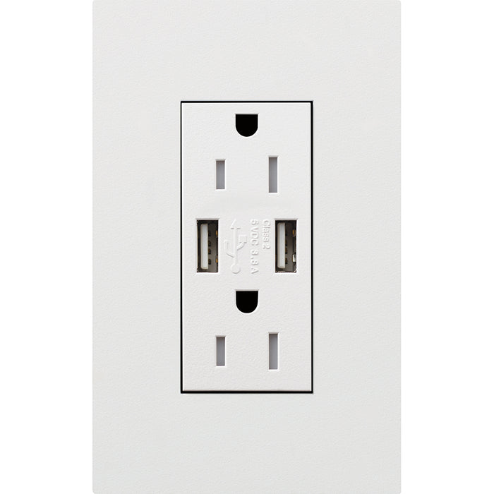 Lutron New Architectural 15A Tamper-Resistant USB-A Duplex Receptacle, Self-Testing, Wall Plate Not Included, Matte Finish, NTR-15-UBTR