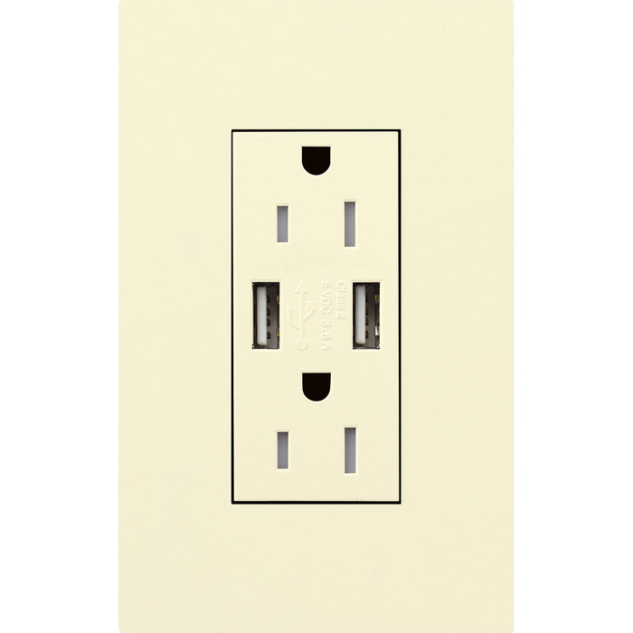 Lutron New Architectural 15A Tamper-Resistant USB-A Duplex Receptacle, Self-Testing, Wall Plate Not Included, Matte Finish, NTR-15-UBTR
