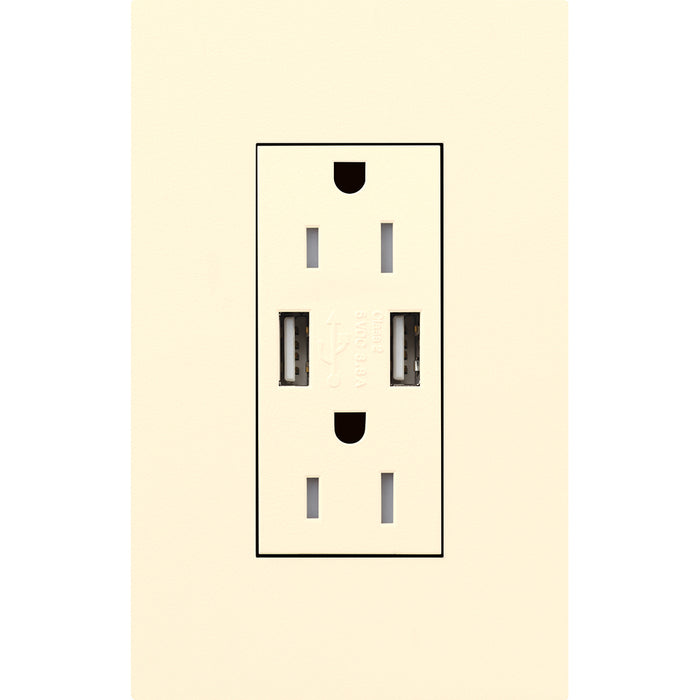 Lutron New Architectural 15A Tamper-Resistant USB-A Duplex Receptacle, Self-Testing, Wall Plate Not Included, Matte Finish, NTR-15-UBTR