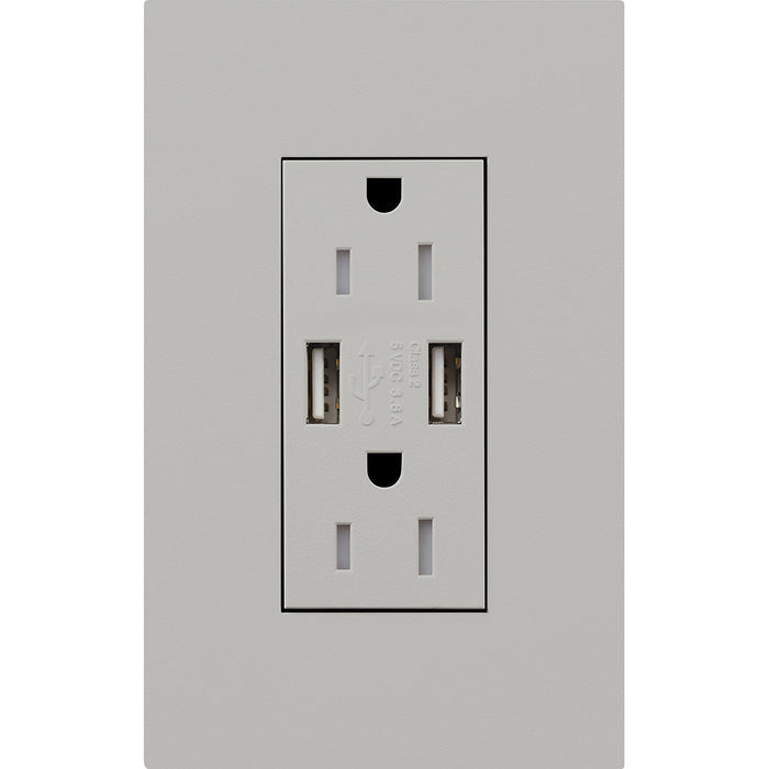 Lutron New Architectural 15A Tamper-Resistant USB-A Duplex Receptacle, Self-Testing, Wall Plate Included, Matte Finish |  NTR-15-UBTR