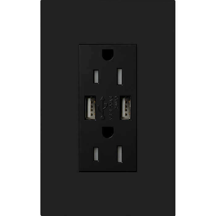 Lutron New Architectural 15A Tamper-Resistant USB-A Duplex Receptacle, Self-Testing, Wall Plate Not Included, Matte Finish, NTR-15-UBTR