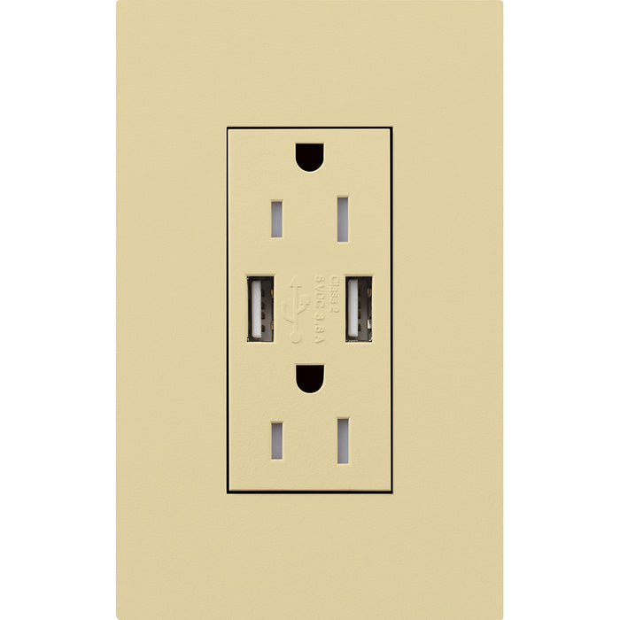 Lutron New Architectural 15A Tamper-Resistant USB-A Duplex Receptacle, Self-Testing, Wall Plate Included, Matte Finish |  NTR-15-UBTR