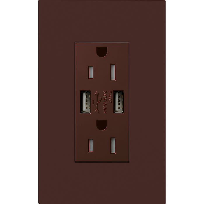 Lutron New Architectural 15A Tamper-Resistant USB-A Duplex Receptacle, Self-Testing, Wall Plate Not Included, Matte Finish, NTR-15-UBTR