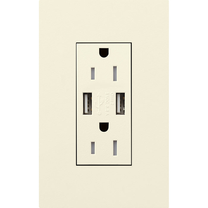 Lutron New Architectural 15A Tamper-Resistant USB-A Duplex Receptacle, Self-Testing, Wall Plate Included, Matte Finish |  NTR-15-UBTR