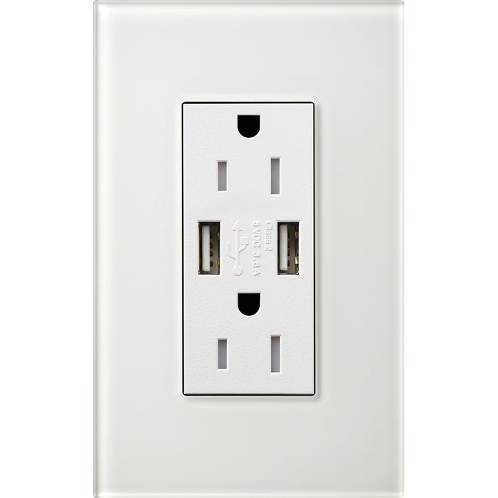 Lutron New Architectural 15A Tamper-Resistant USB-A Duplex Receptacle, Self-Testing, Wall Plate Not Included, Matte Finish, NTR-15-UBTR