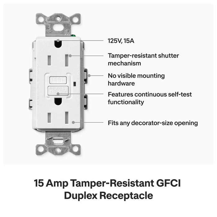 Lutron Nova T 15A Self-Testing GFCI Receptacle 120V Architectural Matte | NTR-15-GFST