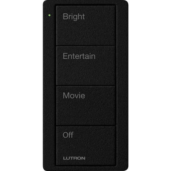 Pico Wireless Control, 4-button, 434 MHz, scene control of lights, family room text engraving, in midnight