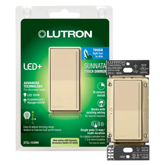 Lutron Sunnata LED+ Dimmer Switch, 150W LED, Single-Pole/Multi-Location | STCL-153MH-XX-C