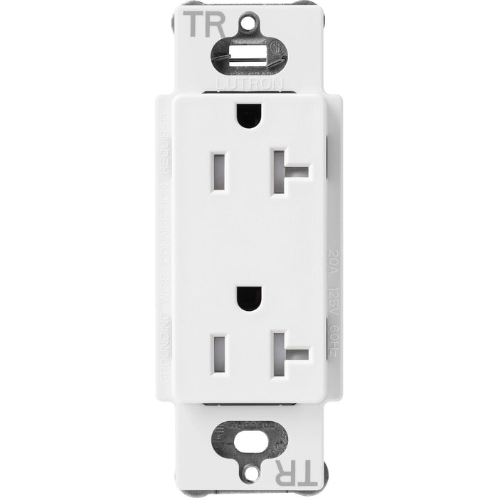 Lutron Claro 20A Tamper-Resistant Duplex Receptacle, Decorator-Style Outlet, Satin Finish, SCRS-20-TR-SW, Snow White