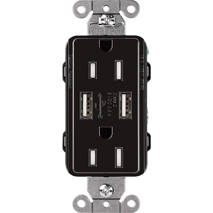 Lutron Claro USB Type A 2.0 Duplex Receptacle, 15 Amp, Black