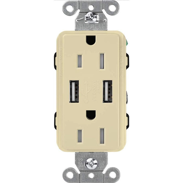 Lutron Claro USB Type A 2.0 Duplex Receptacle, 15 Amp, Ivory