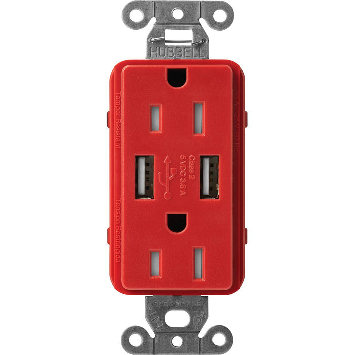 Lutron Claro USB Type A 2.0 Duplex Receptacle, 15 Amp, Signal Red