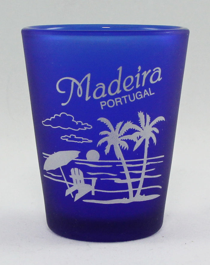 Madeira Portugal Cobalt Blue Frosted Shot Glass