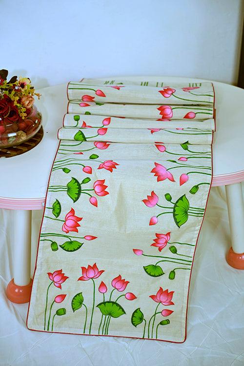 Madhubani Handpainted Chanderi Table Runner & Table Mats Set