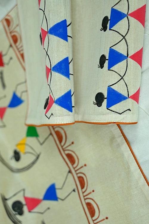Madhubani Handpainted Chanderi Table Runner