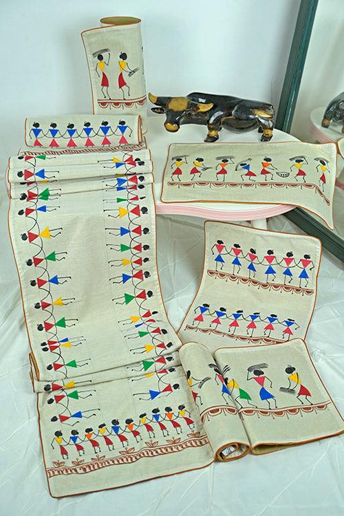 Madhubani Handpainted Chanderi Table Runner