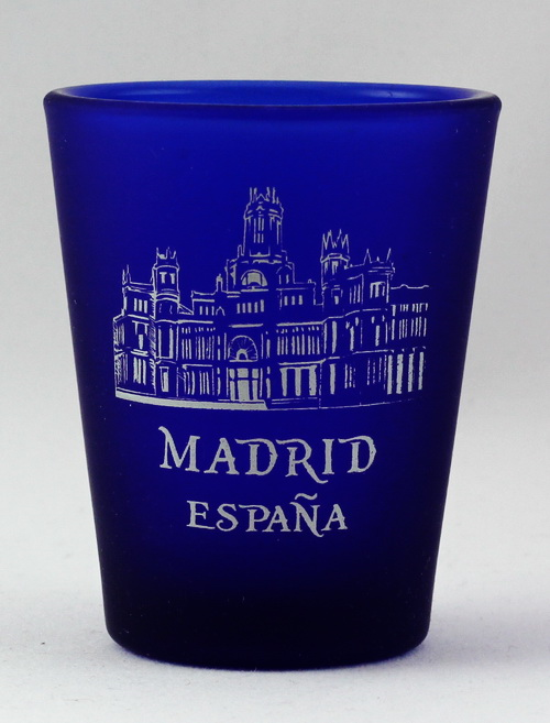 Madrid Spain Cobalt Blue Frosted Shot Glass