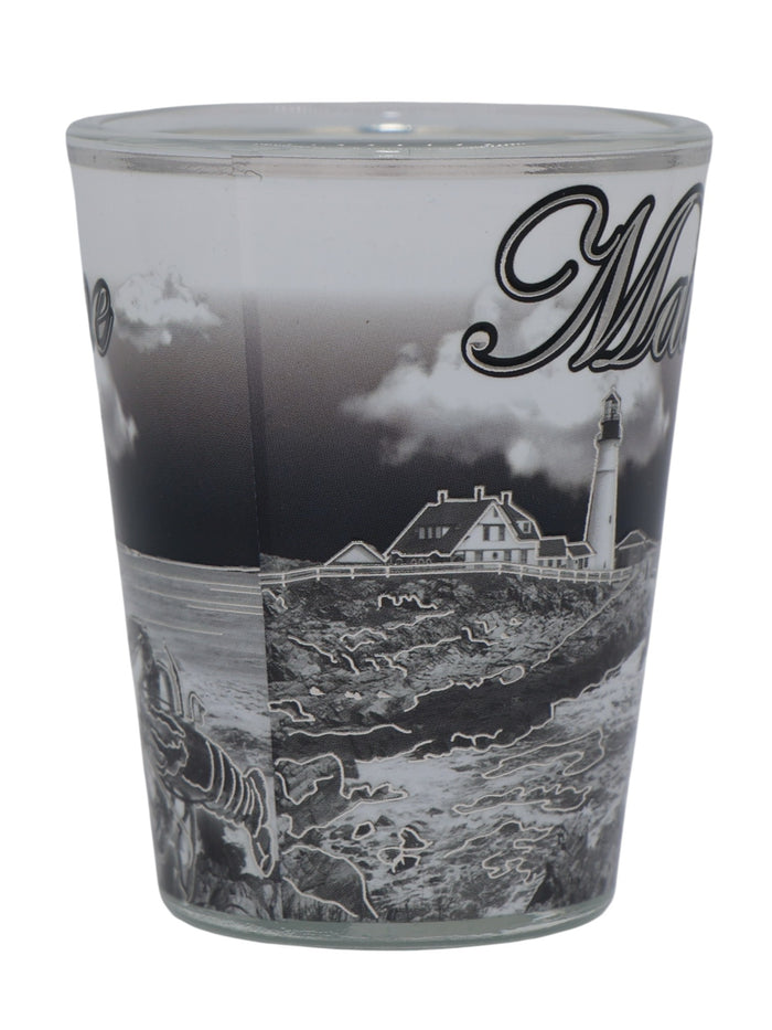 Maine B & W With Silver Skyline Shot Glass