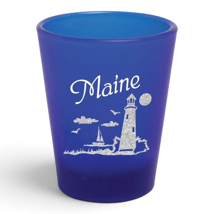 Maine Nautical Cobalt Blue Frosted Shot Glass