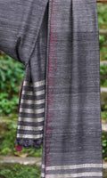 Merino Wool Shawl | Charcoal Black with Gold Stripes