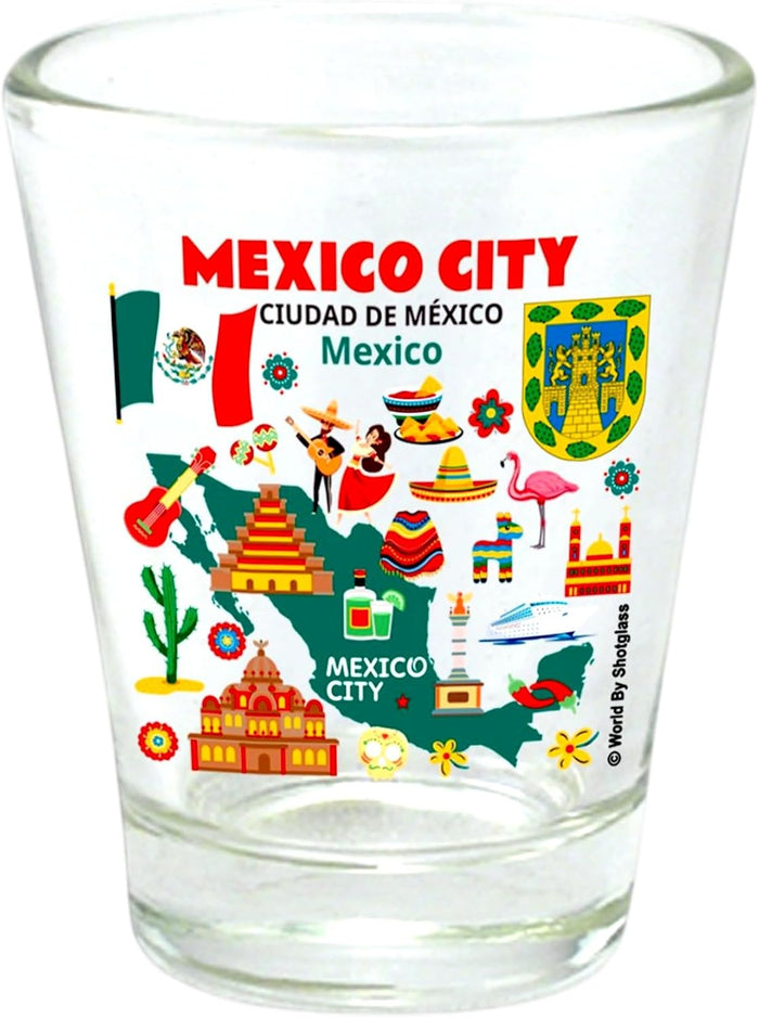 Mexico City Mexico Map and Attractions Collage Shot Glass