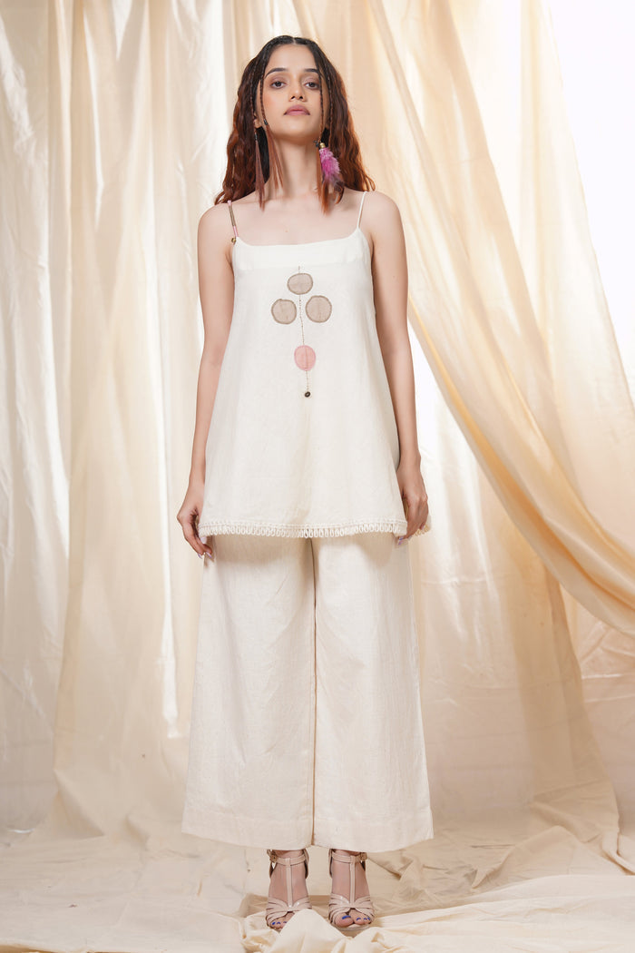 Subtle dots- planet-friendly polka spaghetti co-ord set - f / white