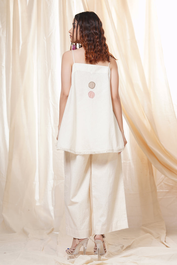 Subtle dots- planet-friendly polka spaghetti co-ord set - f / white