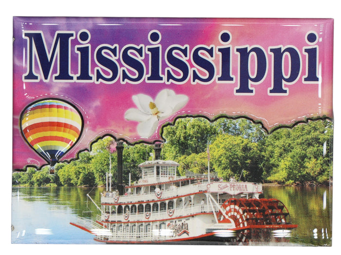 Mississippi Purple Skyline River Wood Epoxy Magnet 3.5" x 2.5" x 0.25"