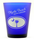 Myrtle Beach South Carolina Palm & Moon Cobalt Blue Frosted Shot Glass