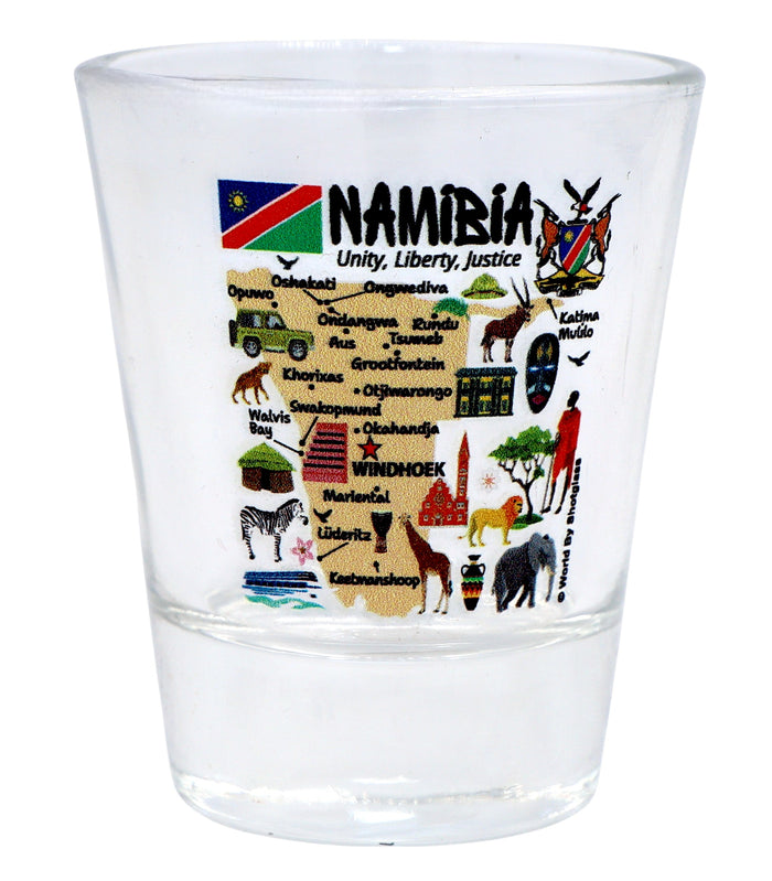 Namibia Map and Attractions Collage Shot Glass