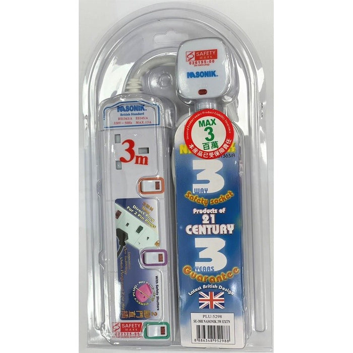 Nasonik 2-6 Way 3m Extension Cord with 2-Pin Direct Plug