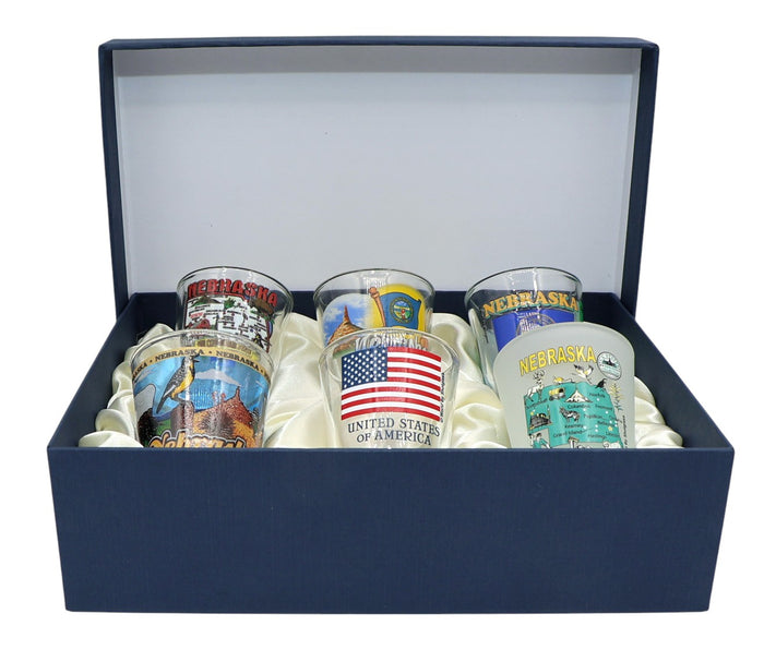 Nebraska United States USA Souvenir Boxed Shot Glass Set (Set of 6)