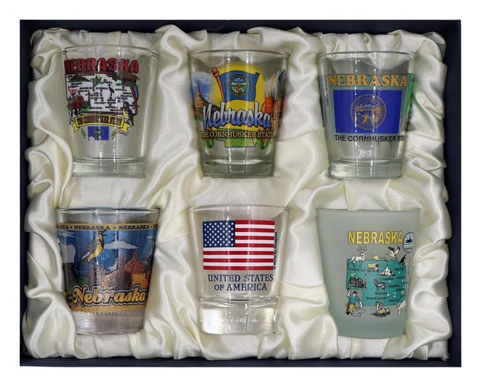 Nebraska United States USA Souvenir Boxed Shot Glass Set (Set of 6)