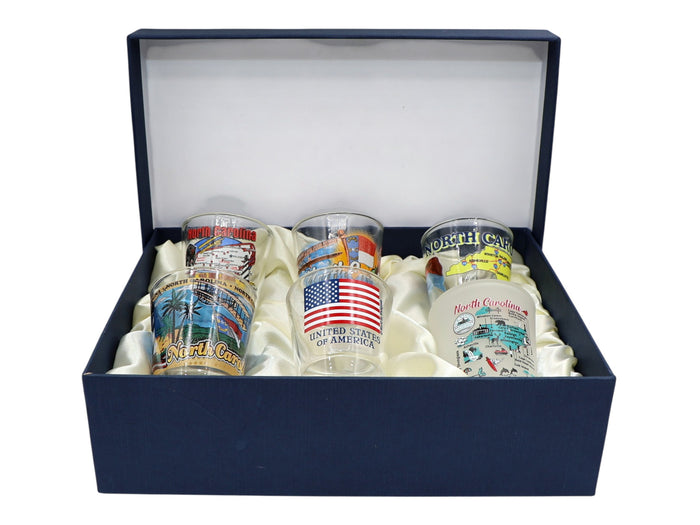 North Carolina United States USA Souvenir Boxed Shot Glass Set (Set of 6)