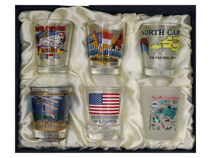 North Carolina United States USA Souvenir Boxed Shot Glass Set (Set of 6)