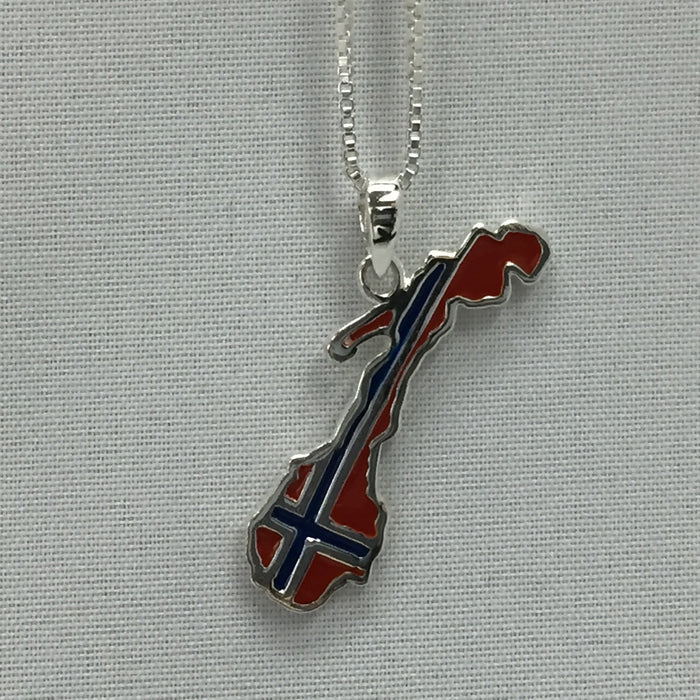 Norway Map Necklace with Flag Silver