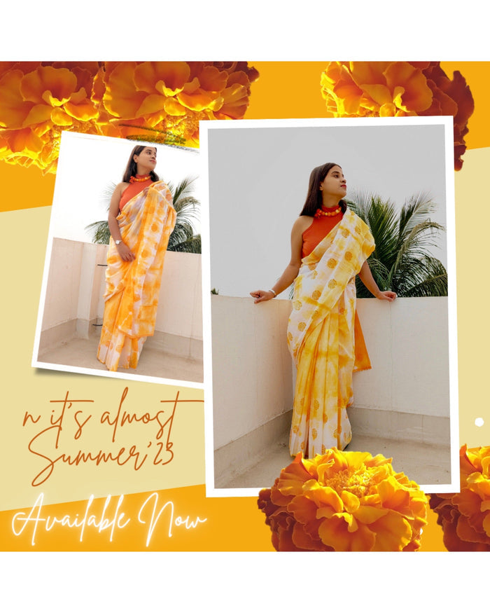 Orange Mulmul cotton Saree from Shopaame named Orange Marigold
