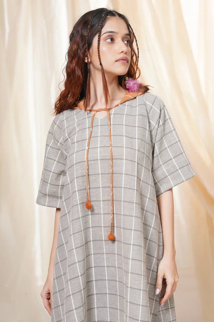 Organic Cotton Relaxed Fit Grey Hoodie Dress