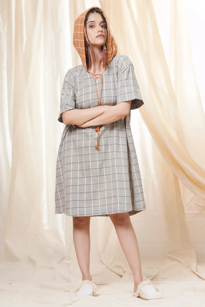Organic Cotton Relaxed Fit Grey Hoodie Dress