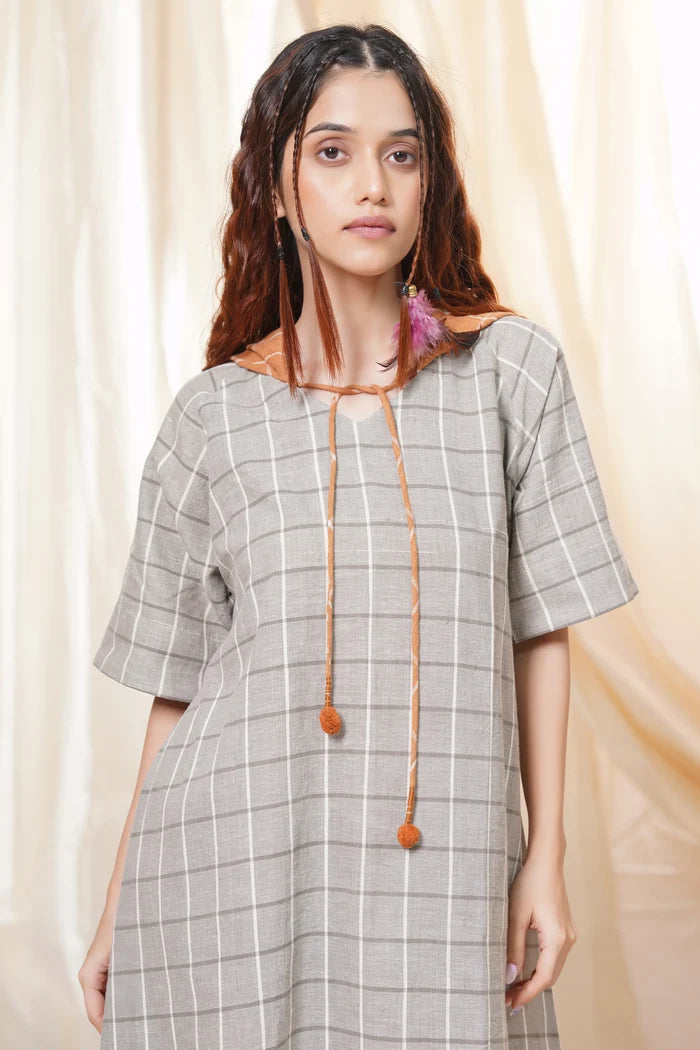 Organic Cotton Relaxed Fit Grey Hoodie Dress